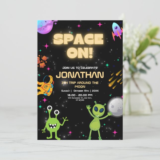 Out of this World Alien Birthday Alien UFO  Invitation (Standing Front)