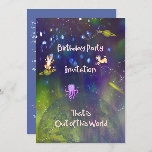 Out of This World Birthday Invitation 5 Yr Old Son (Front/Back)