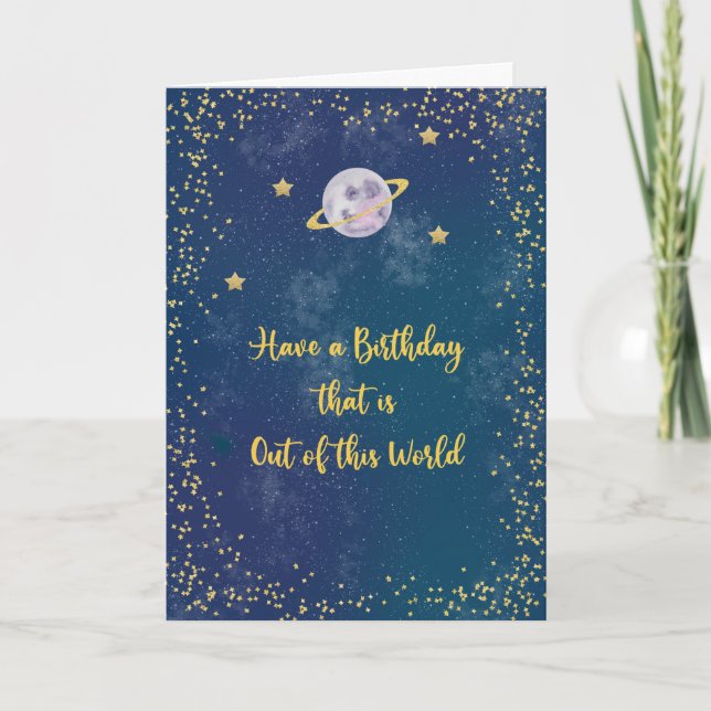 Out of this World Birthday with Planet & Stars Card (Front)