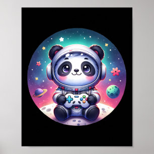 Out Of This World Gamer Panda Bear Astronaut Gamin Poster