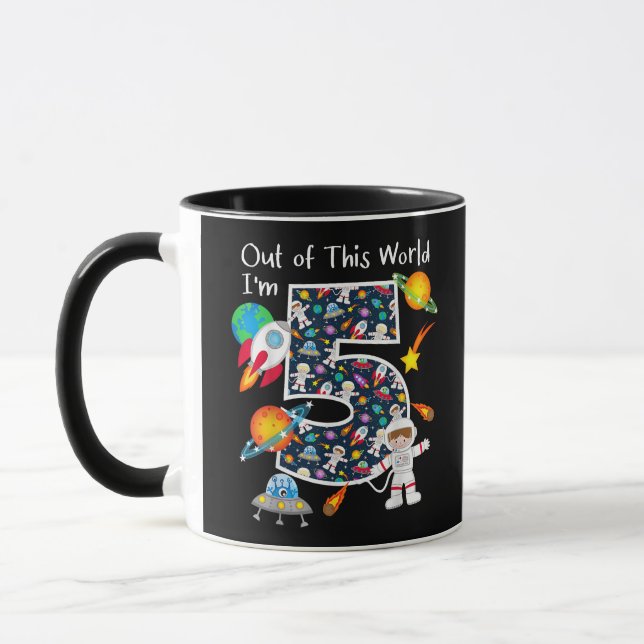 Out Of This World I'm 5 Outer Space 5 Year Old 5th Mug (Left)