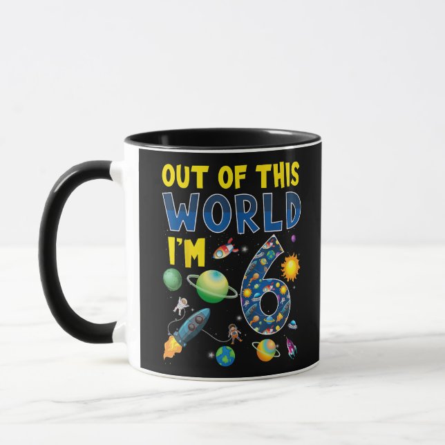 Out Of This World I'm 6 Space Rocket Birthday Part Mug (Left)