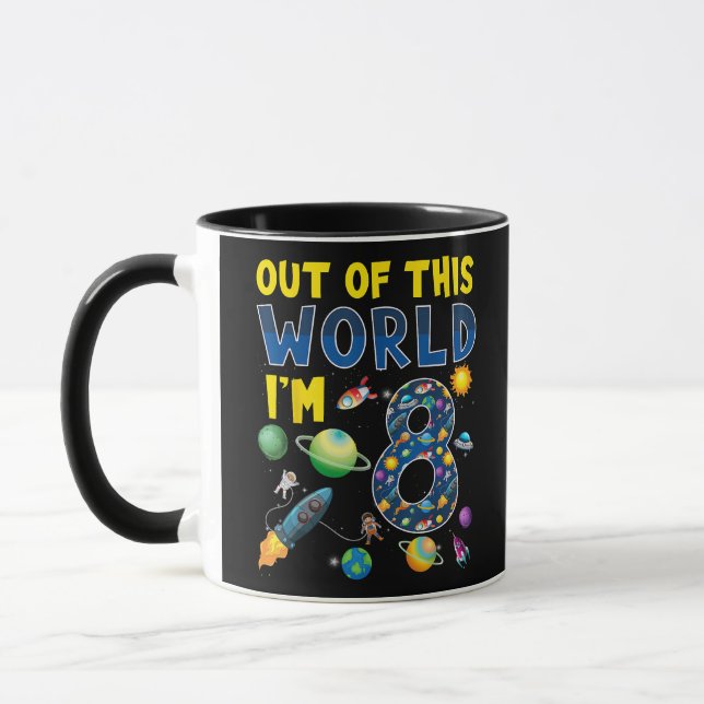 Out Of This World I'm 8 Space Rocket Birthday Part Mug (Left)