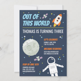 Out of this World Outer Space Kids Birthday Party Invitation