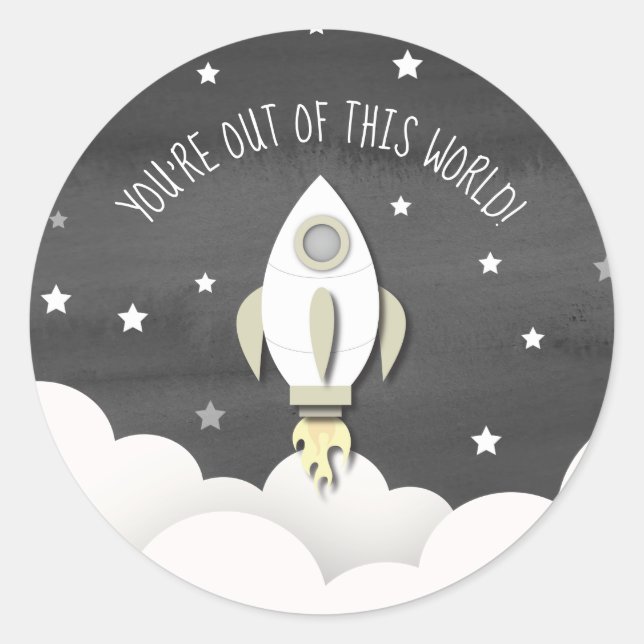 Out Of This World Outer Space Rocket Kid Valentine Classic Round Sticker (Front)