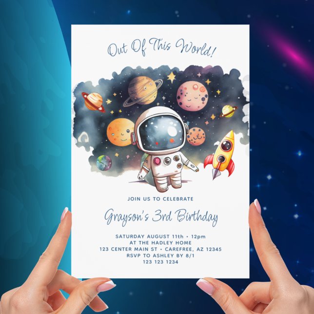 Out Of This World Outerspace 3rd Birthday Invitation (Creator Uploaded)