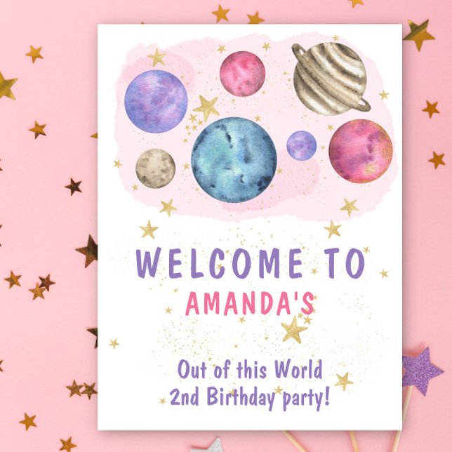 Out of this World Pink Planets Girl Welcome Party Poster (Creator Uploaded)