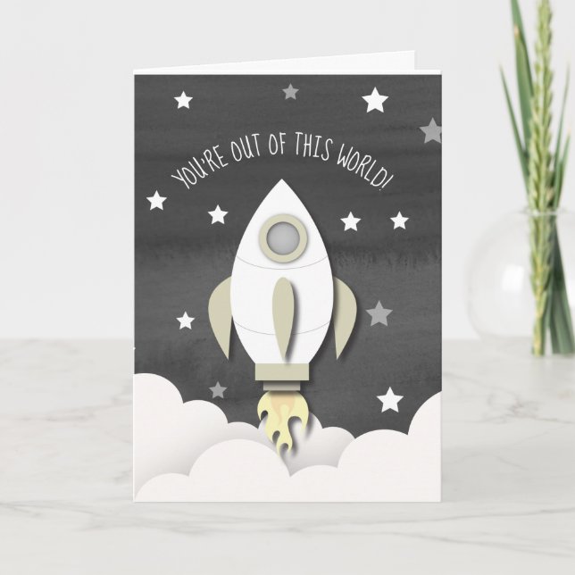 Out Of This World Rocket Outer Space Valentine Card (Front)