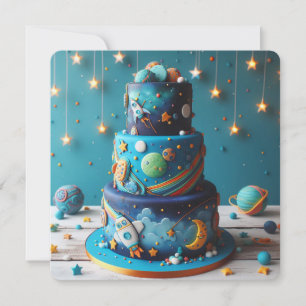 OUT OF THIS WORLD ROCKETS KIDS BIRTHDAY CAKE CARD