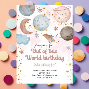Out of this world space adventure kids birthday invitation