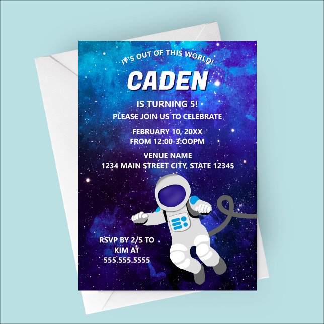 Out of This World Space Birthday Invitation (Astronaut Themed Birthday Party Invitation)