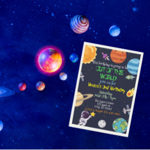 Out of this World, space birthday Invitation