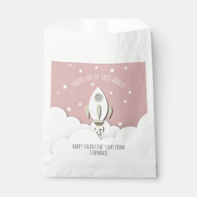 Out Of This World Space Pink Classroom Valentine Favour Bags (Front)