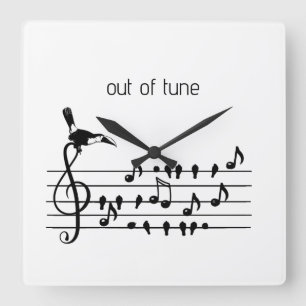 Out of Tune, Toucan & Songbirds Musical Staff Square Wall Clock