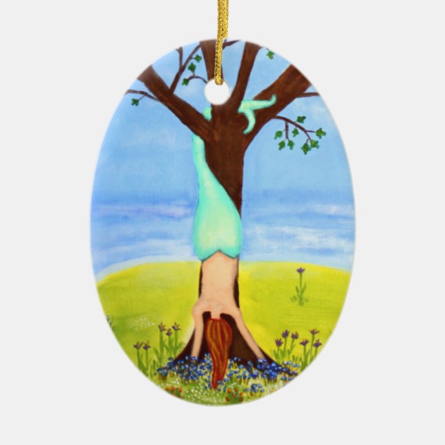 "Out Of Water" Mermaid Art Ceramic Tree Decoration (Front)