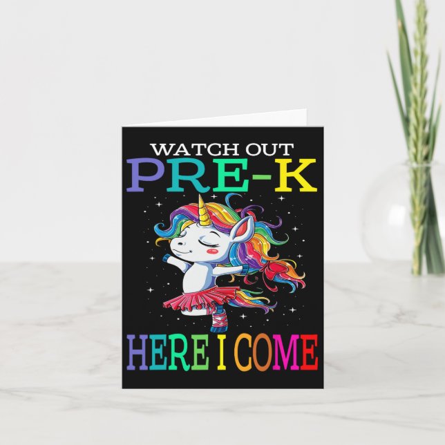 Out Pre-k Here I Come Unicorn Back To School  Card (Front)