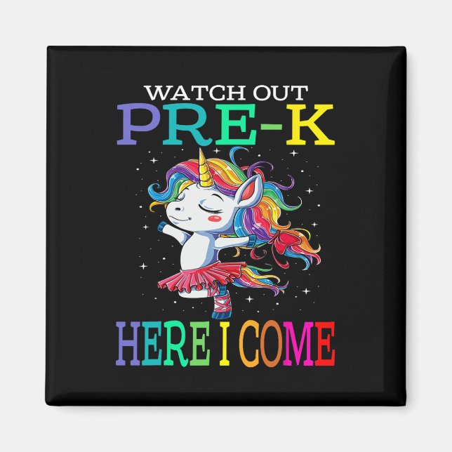 Out Pre-k Here I Come Unicorn Back To School  Magnet (Front)