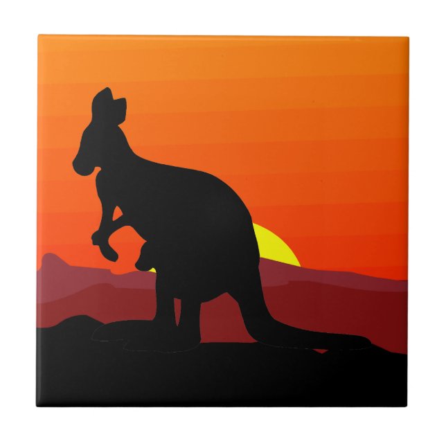 Outback Australian Kangaroo at Sunset Tile (Front)