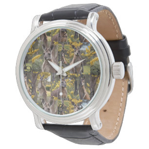 Outback Beauty: Kangaroo And Wattle Photo Collage Watch