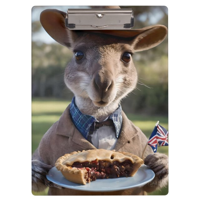 "Outback Delight: A Kangaroo Eats Aussie Meat Pie Clipboard (Front)