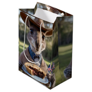 "Outback Delight: A Kangaroo Eats Aussie Meat Pie Medium Gift Bag