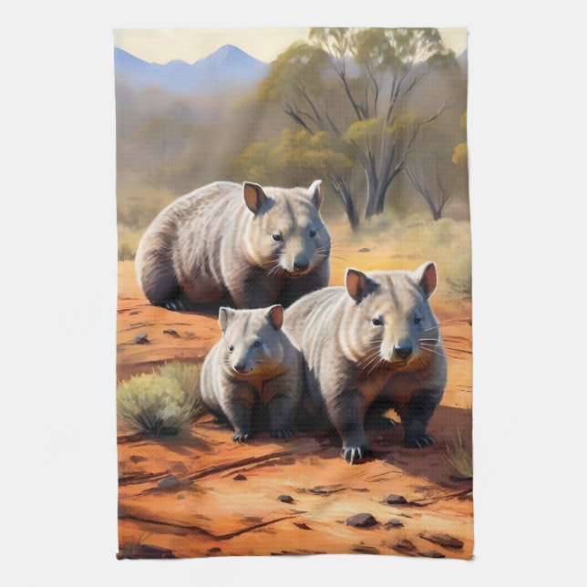 Outback Trio: Wombat Wanderers, Tea Towel (Vertical)