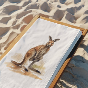 Outback Wanderer: Watercolor Kangaroo Beach Towel