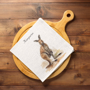 Outback Wanderer: Watercolor Kangaroo custom Napkin