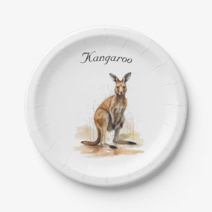 Outback Wanderer: Watercolor Kangaroo custom Paper Plate