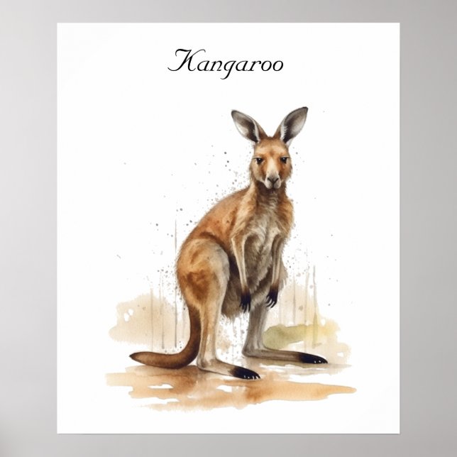 Outback Wanderer: Watercolor Kangaroo custom Poster (Front)