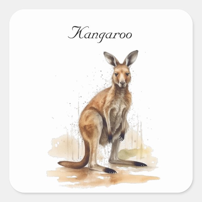 Outback Wanderer: Watercolor Kangaroo custom Square Sticker (Front)