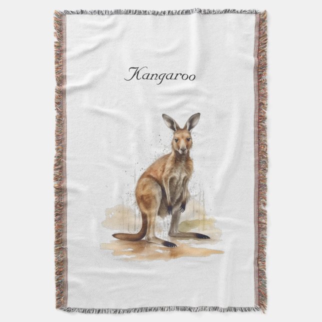Outback Wanderer: Watercolor Kangaroo custom Throw Blanket (Front Vertical)