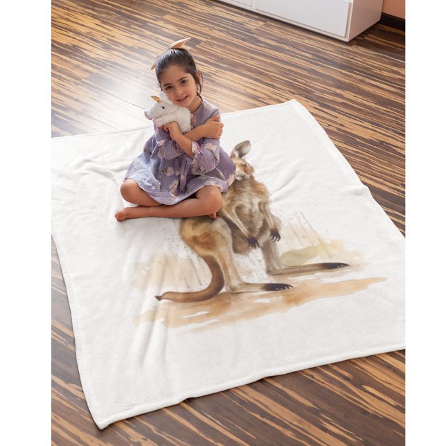 Outback Wanderer, Watercolor Kangaroo Fleece Blanket (Creator Uploaded)