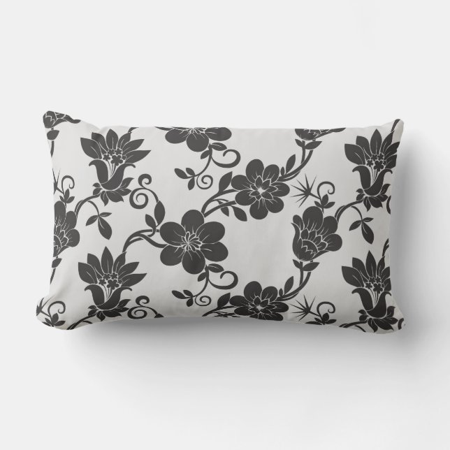 Outdoor Accent Pillow-Black Flowers  Outdoor Pillo Lumbar Cushion (Front)