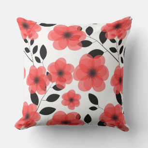 Outdoor Accent Pillow-Red Flowers Throw Pillow