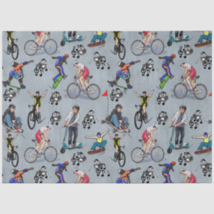 Outdoor action activities on skateboards tissue paper