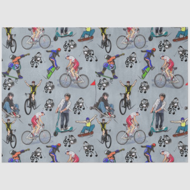 Outdoor action activities on skateboards tissue paper (Front)