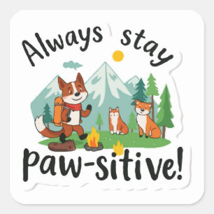 Outdoor Adventure 'Always Stay Paw-sitive' Vibes Square Sticker