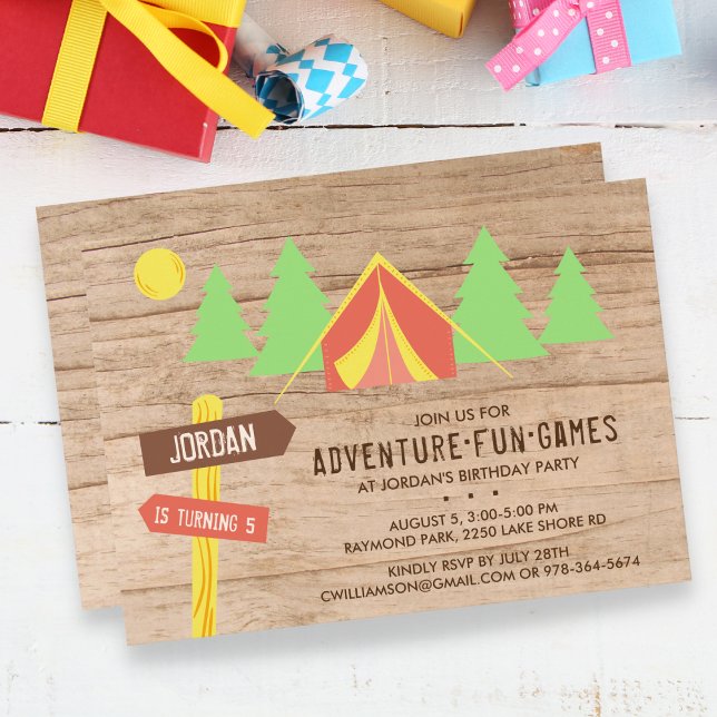 Outdoor Adventure In Woods Camping Birthday Party Invitation (Creator Uploaded)