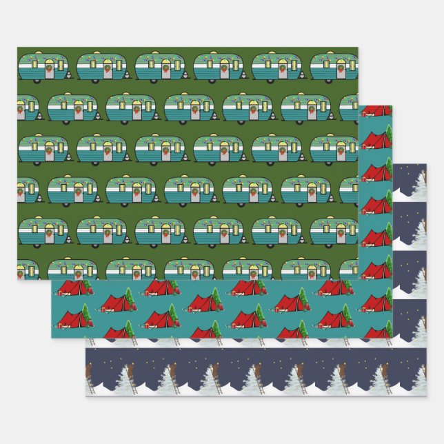 Outdoor Adventure Lovers Christmas Camping Wrapping Paper Sheet (Set)