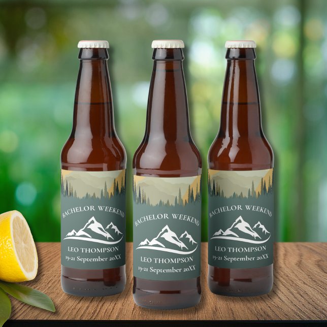 Outdoor Adventure Mountain Bachelor Weekend  Beer Bottle Label (Bachelor Weekend Rustic Outdoor Beer Bottle Label)