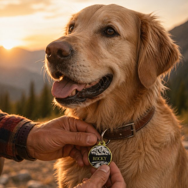 Outdoor Adventure Mountain Personalised Pet Tag (Rugged mountain adventure dog tag with nature vibes, perfect for explorers and trail loving pups too)