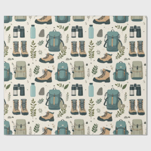Outdoor Adventure Pattern Hiking Boots Backpacks Wrapping Paper