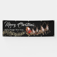 Outdoor Banner Santa Reindeers Merry Christmas