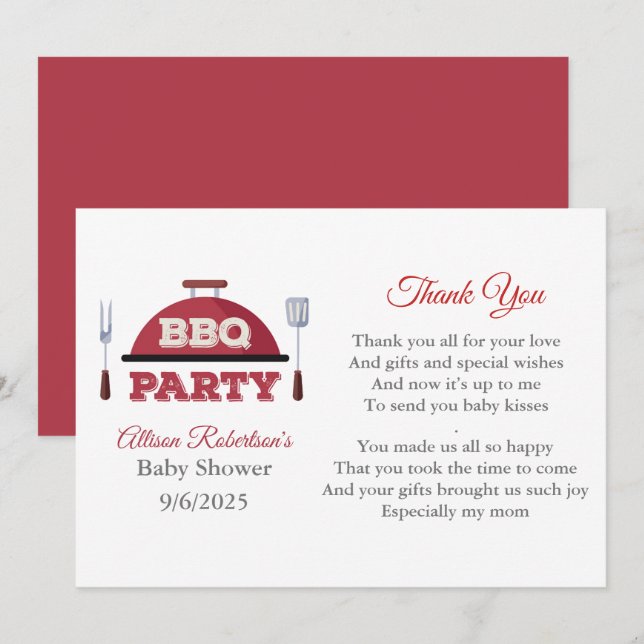 Outdoor BBQ Baby Shower Thank You Card  (Front/Back)