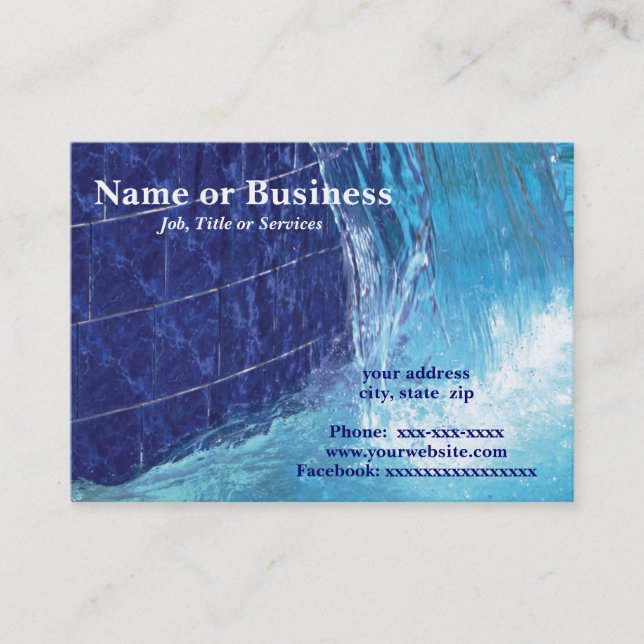 outdoor blue tiled pool fountain business card (Front)