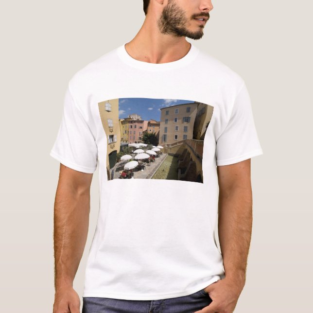 Outdoor café, Place de l'Eveche, Grasse, T-Shirt (Front)