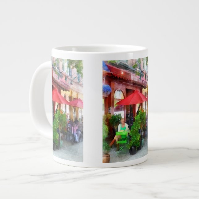 Outdoor Cafe With Red Umbrellas Large Coffee Mug (Front Left)