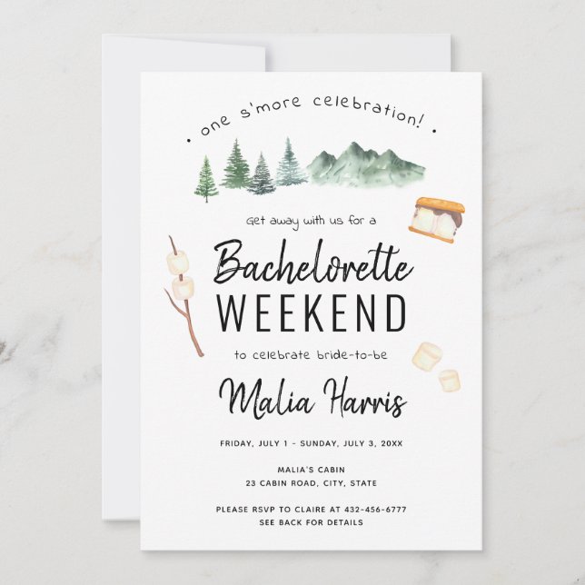Outdoor Camping Bachelorette Weekend Itinerary Invitation (Front)