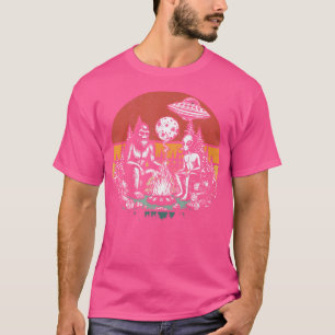 Outdoor Camping Ufo Funny Retro Bigfoot And Alien T-Shirt